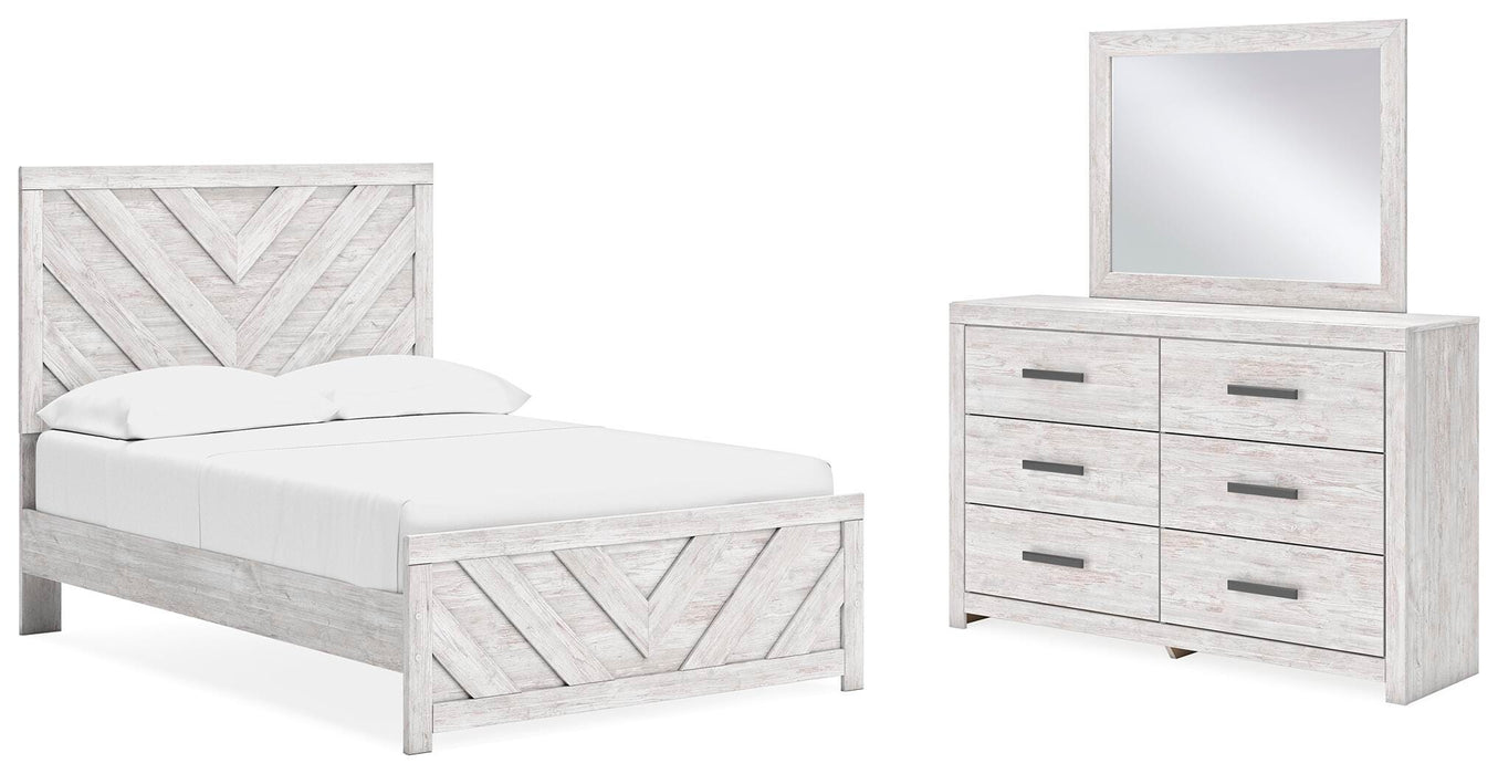 Cayboni Whitewash Cayboni Full Panel Bed with Mirrored Dresser