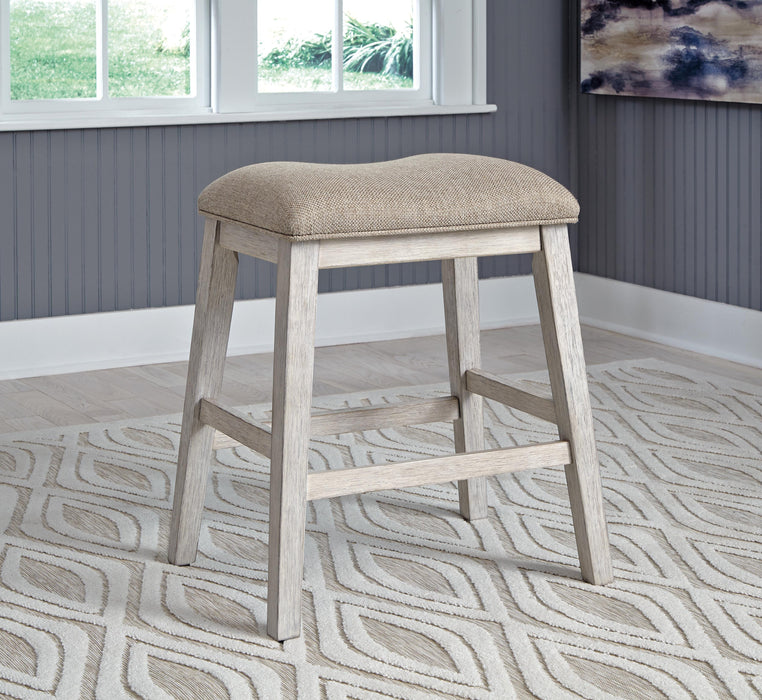 Skempton White/Light Brown Upholstered Stool (Priced Per Item, Must Order 2, 4, 6, or 8)