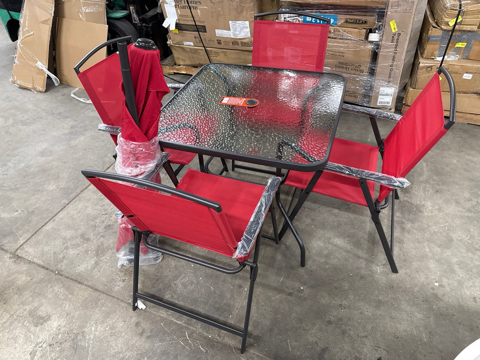 Mainstays Albany Lane Steel 6-Piece Outdoor Dining Set, Red - new