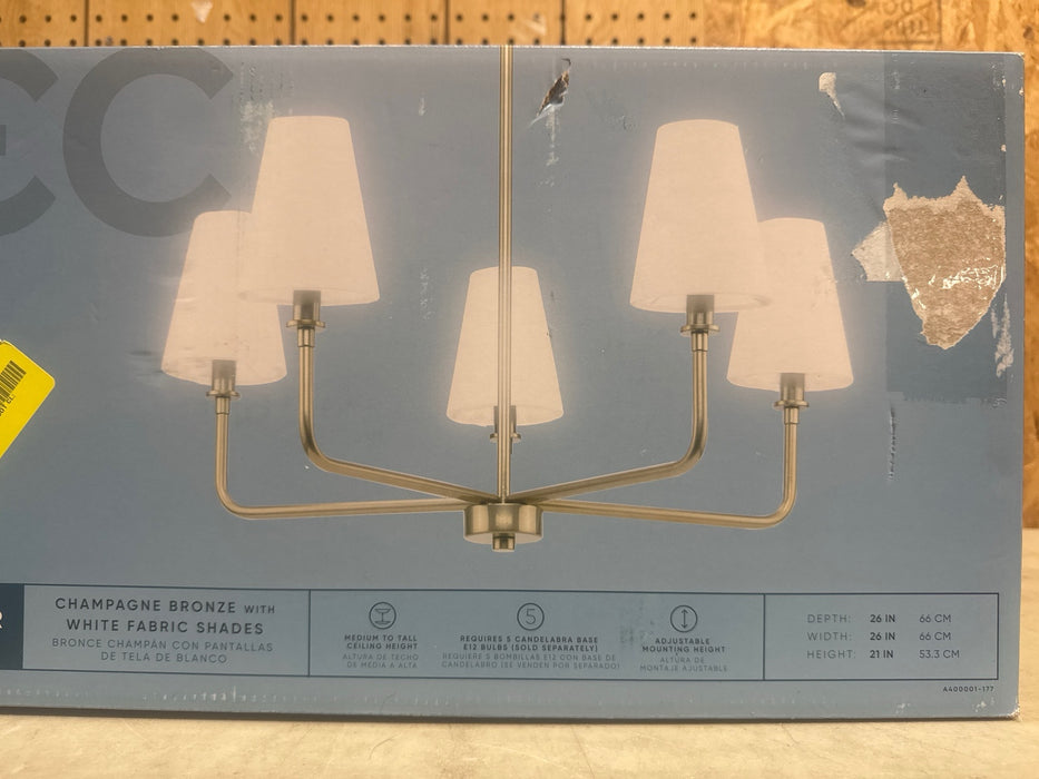 Avec Payton Collection 5-Light Contemporary Champagne Bronze Chandelier with White Fabric Shades - new