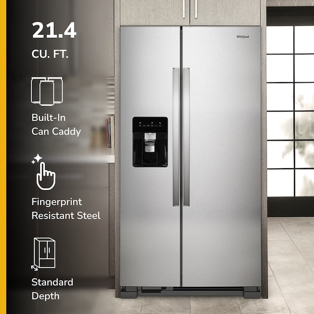 Whirlpool 21.4-cu ft Side-by-Side Refrigerator with Ice Maker, Water and Ice Dispenser (Fingerprint Resistant Stainless Steel) - display_model