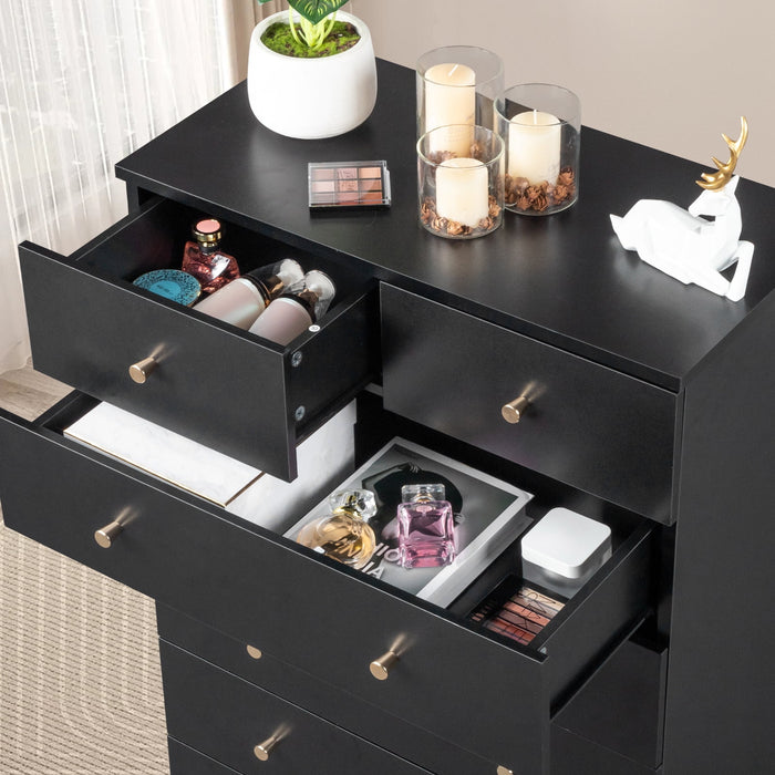 UBesGoo 5 Drawer Wood Dresser for Bedroom, Chest of Drawers, Storage Organization Unit for Clothing, Black - new