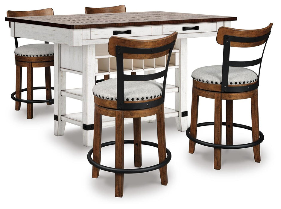 Valebeck White/Brown Valebeck Counter Height Dining Table and 4 Barstools