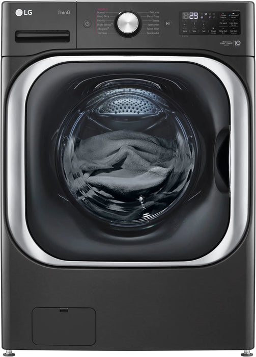 LG - 5.2 Cu. Ft. High-Efficiency Stackable Smart Front Load Washer with Steam and TurboWash - Black Steel - new
