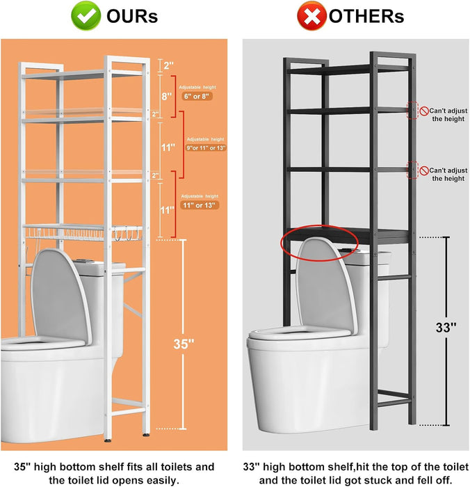 Over-The-Toilet Storage Rack, 4-Tier Bathroom Organizer Shelf Over Toilet with Adjustable Shelf and Basket, Freestanding Space Saver Bathroom Shelves Above Toilet for Room (Pure White) - new