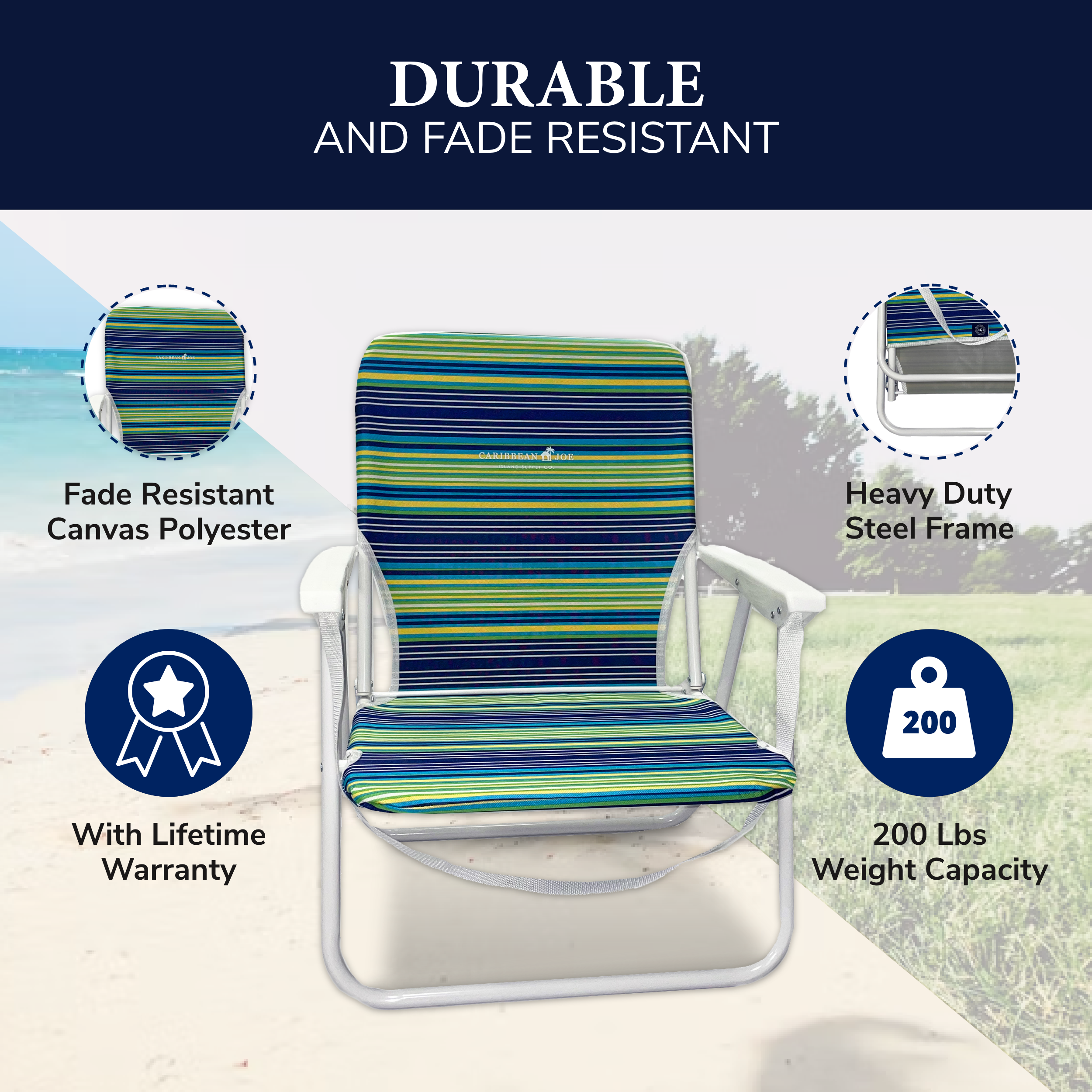 Caribbean Joe Folding Beach Chair, One Position with Armrests - open_box