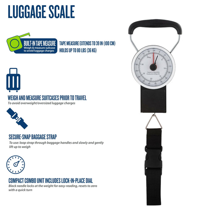Protégé Manual Travel Luggage Scale with Strap, 80lb Capacity, Metal - (4.5 x 3 x 1.2") - use_like_new