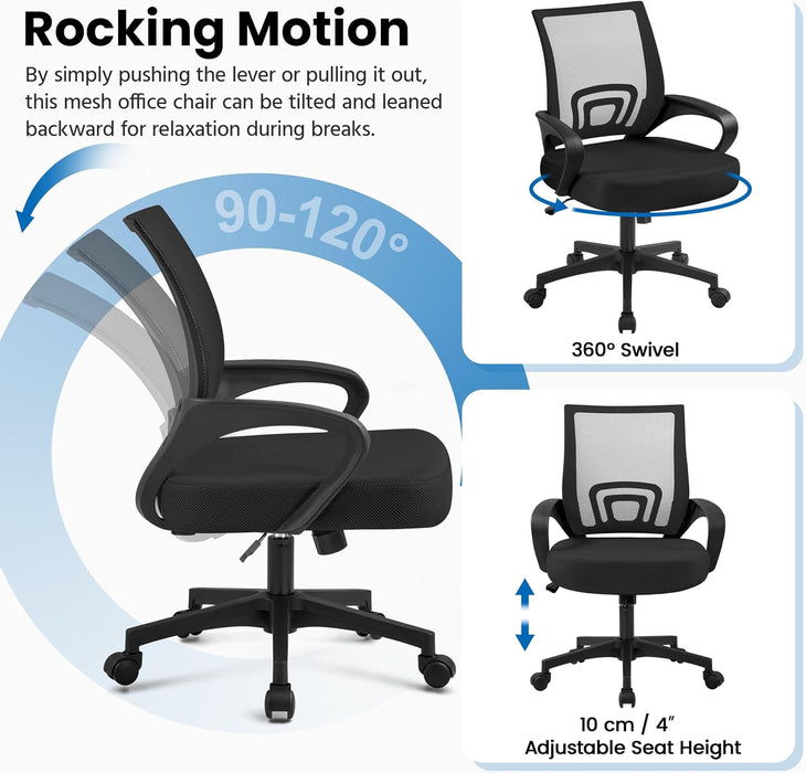 Yaheetech Mid-Back Mesh Office Chair Adjustable Ergonomic Computer Task Chair Swivel Rolling with Lumbar Support Armrest for Home Office Work Study, Black - new