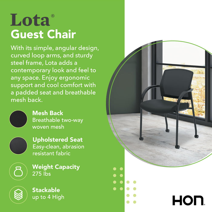 HON Lota Office Guest Chair Stackable Waiting Room Chairs - Mesh Back Side Office Guest Chairs & Reception Chairs with Wheels, Arms - Lobby Chairs for Conference, Breakroom, Church, School,