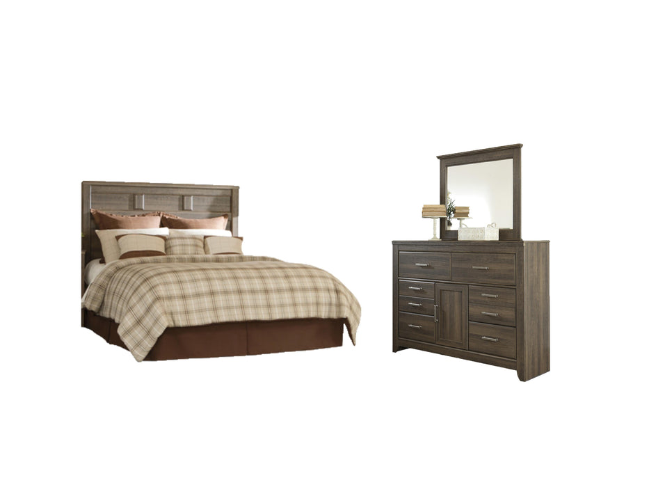 Juararo Dark Brown Juararo Queen Panel Headboard Bed with Mirrored Dresser