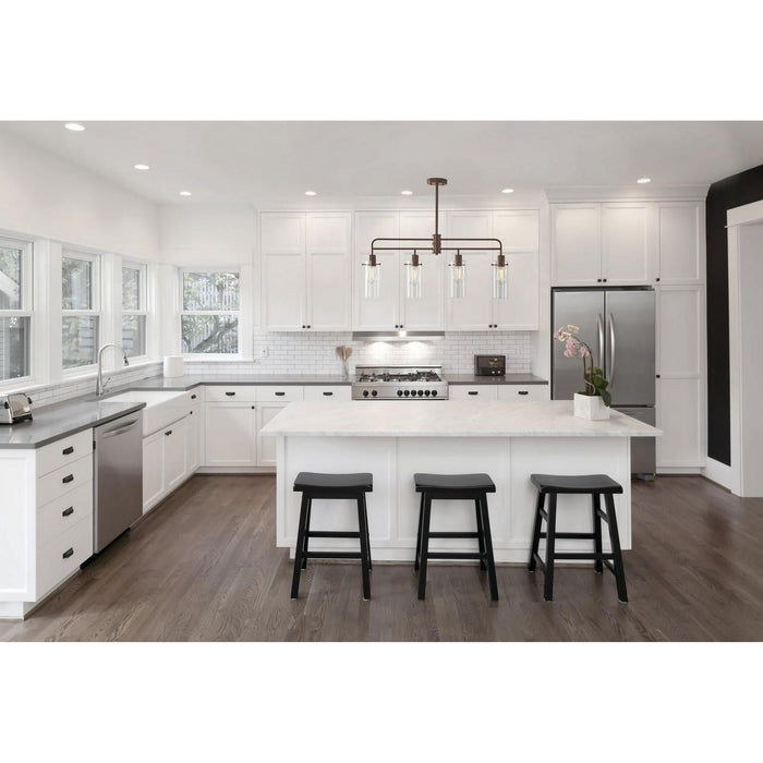 Better Homes & Gardens 34” Farmhouse 4-Light Island Pendant Light, Bronze Metal Clear Glass Shades - new