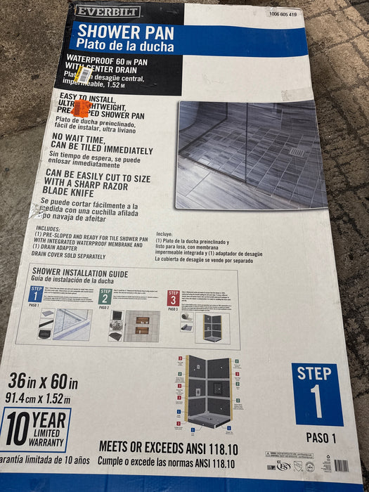 Everbilt 36 in. x 60 in. Waterproof Shower Pan with Off-Center Drain (Drain Assembly Included) - open_box
