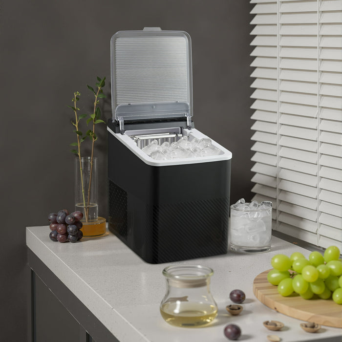 Mainstays Countertop Ice Maker, Rich Black, 9 Bullet Cubes, 2 Ice Sizes, 26 lbs/24H with Removable & Washable Ice Tray & Scoop, with Self-Cleaning Function - use_like_new