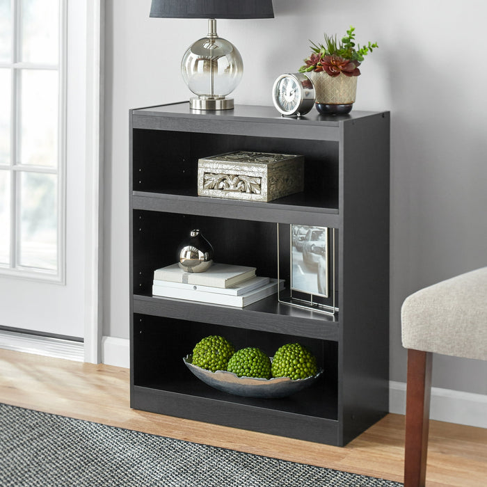 Mainstays Framed 3-Shelf Bookcase with Adjustable Shelves, True Black Oak - new