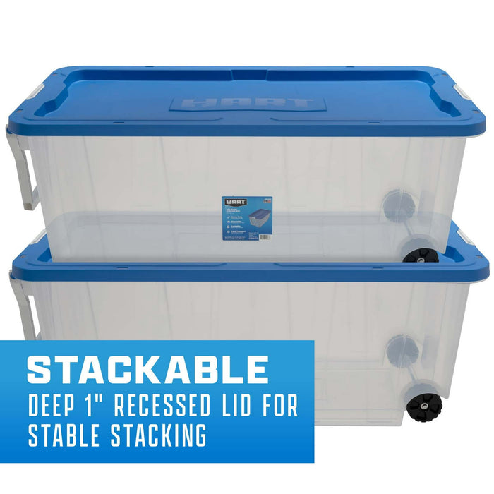 1 Pc only HART 200 Quart Latching Rolling Plastic Storage Bin Container,  ( One side cracked ) - open_box