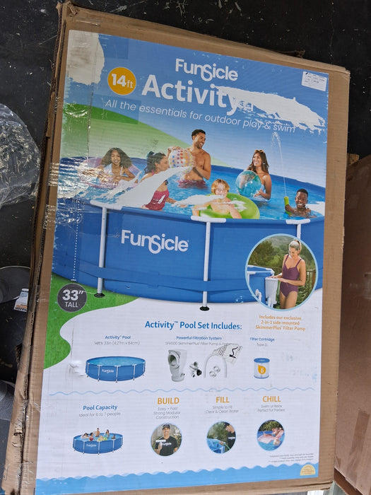Funsicle 14ft Activity Above Ground Metal Frame Swimming Pool, Includes SkimmerPlus Pump, Round, Age 6 & up - new