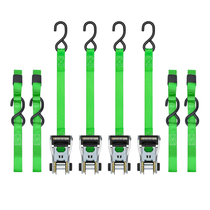 SmartStraps 1 in. x 12 ft. Green RatchetX Standard Duty Ratchet Tie Down Straps, Padded Handle, 500 lb. Safe Work Load - 4 Pack - new