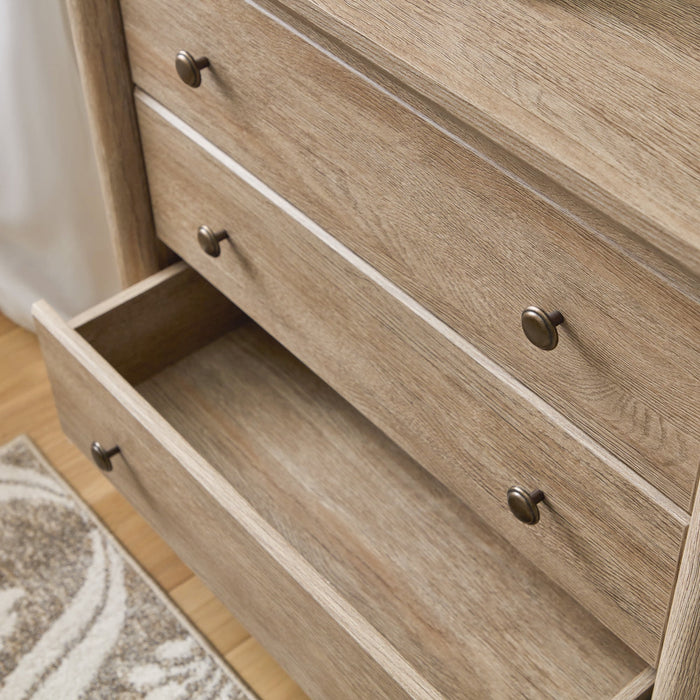 My Texas House Monroe 3 Drawer Nightstand with USB, Brushed Oak Finish - new