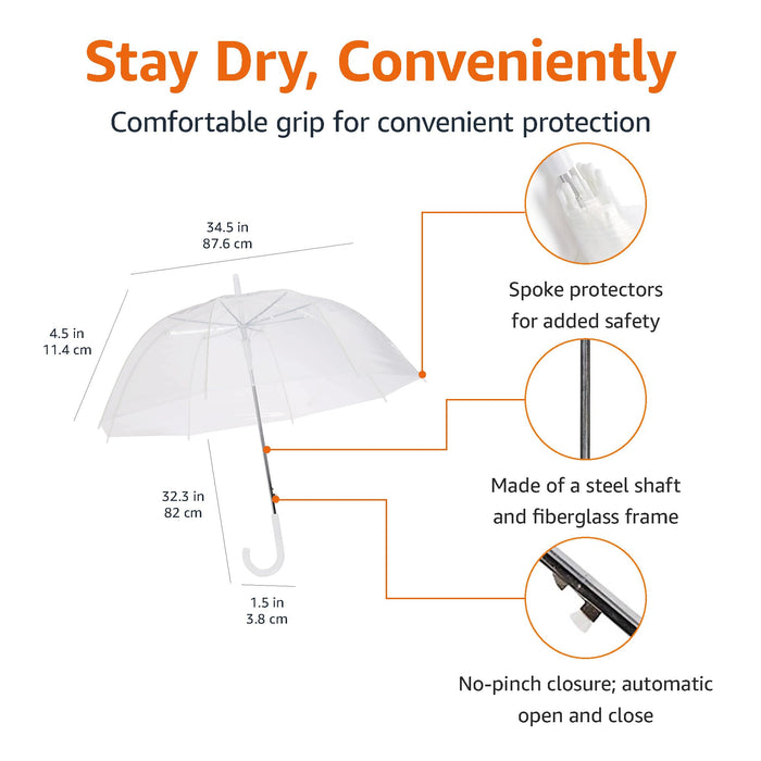 Amazon Basics Clear Bubble Umbrella, Round, 34.5 inch - new