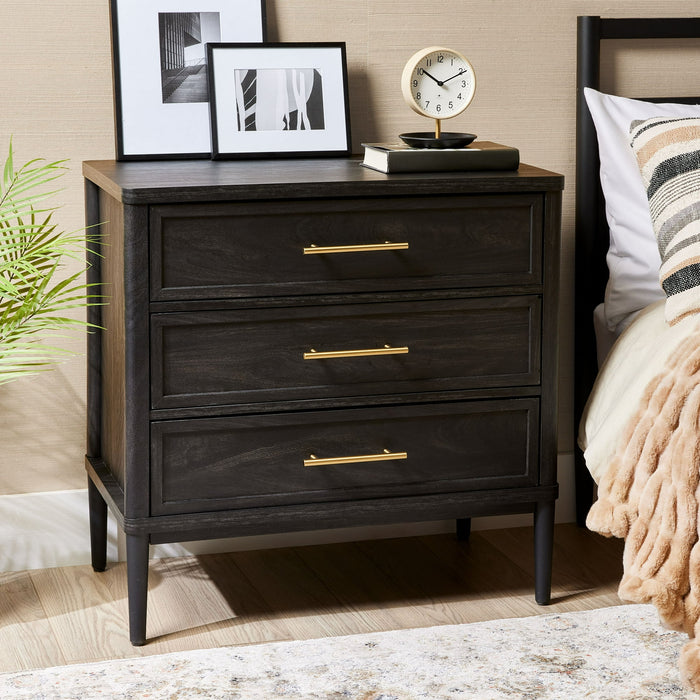 Better Homes & Gardens Oaklee 3 Drawer Nightstand with USB, Charcoal Finish - new