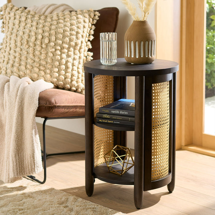 Better Homes & Gardens Springwood Caning Side Table, Charcoal Finish - new