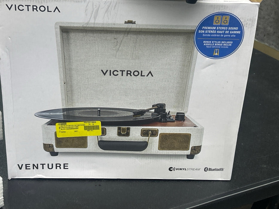 Victrola Venture Bluetooth Portable Mid-Century Modern Suitcase Record Player with 3-Speed Turntable & Built-in Speakers | Oak - new