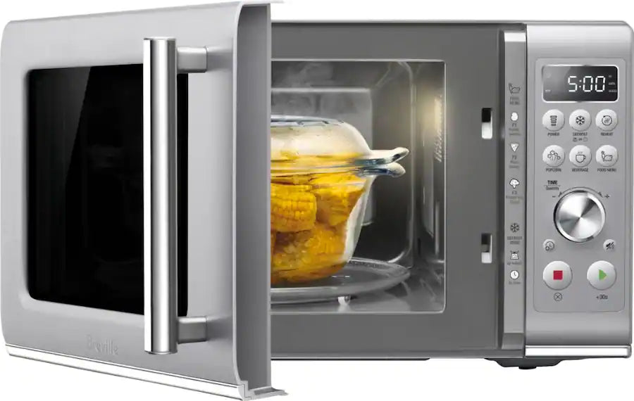 Breville - the Compact Wave Soft Close 0.9 Cu. Ft. Microwave - Silver - use_like_new