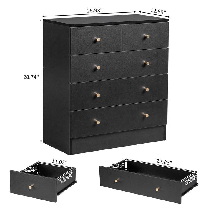 UBesGoo 5 Drawer Wood Dresser for Bedroom, Chest of Drawers, Storage Organization Unit for Clothing, Black - new
