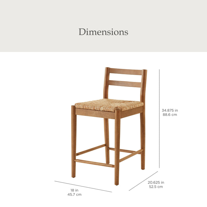 My Texas House Laurel Counter Stools with Woven Seagrass Seat, Kitchen, Warm Brown, 2 Pack - open_box
