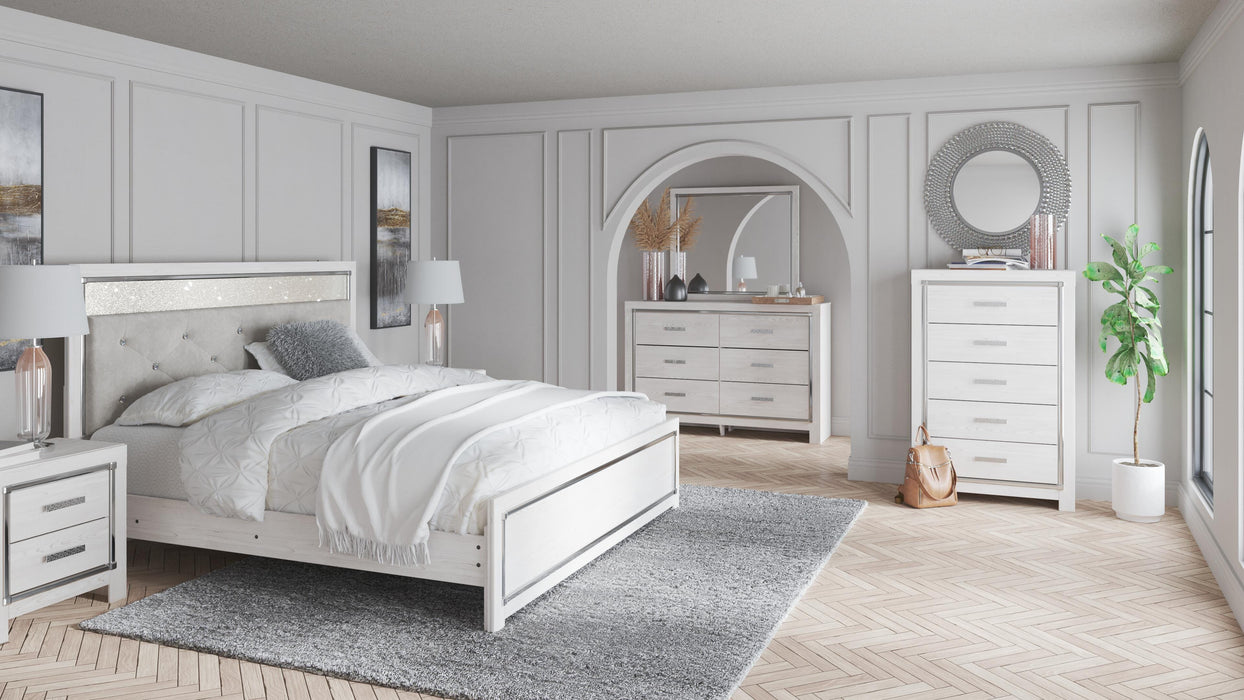Altyra White Altyra King Panel Bed with Mirrored Dresser
