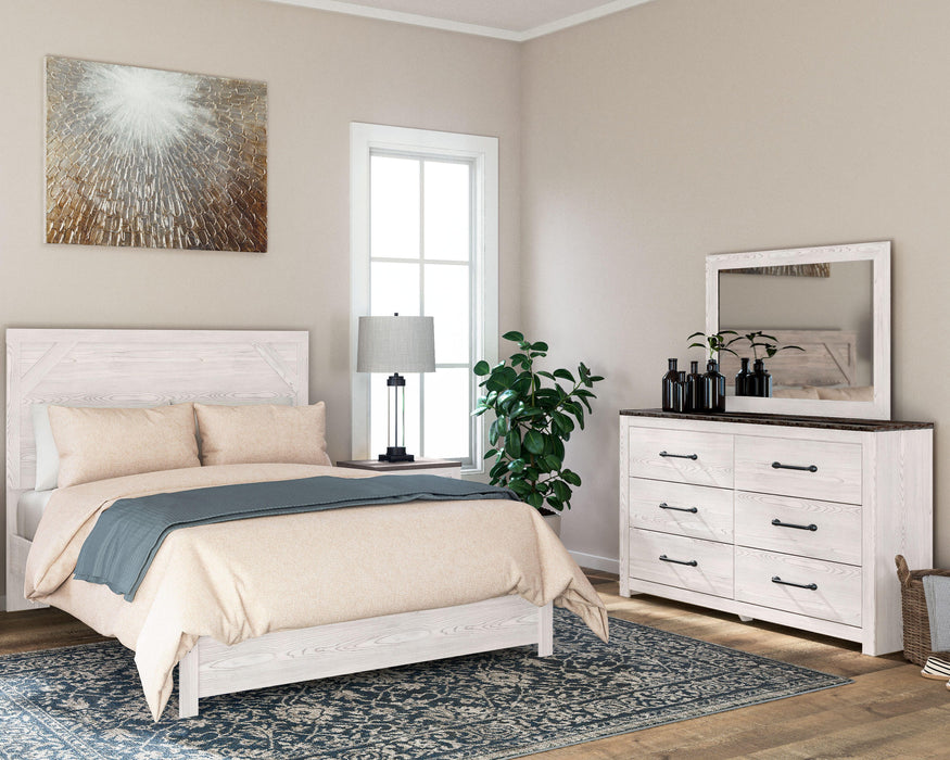 Gerridan White/Gray Gerridan Queen Panel Bed with Mirrored Dresser