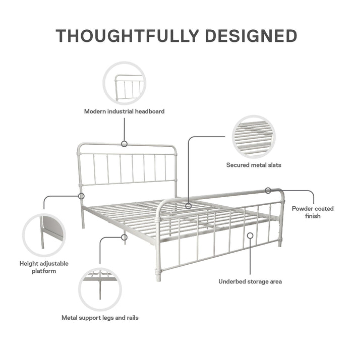 DHP Wallace Metal Platform Bed Frame with Headboard, Queen, White - new