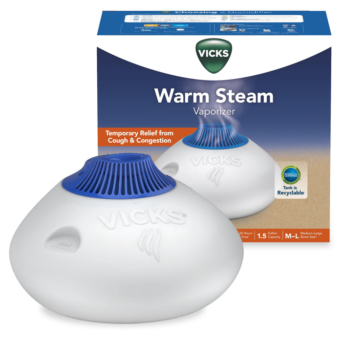 Vicks Warm Steam Vaporizer Humidifier with Night Light, 1.5 Gal, 600 Sq. Ft, White, V150SGNLUPCV2 - new