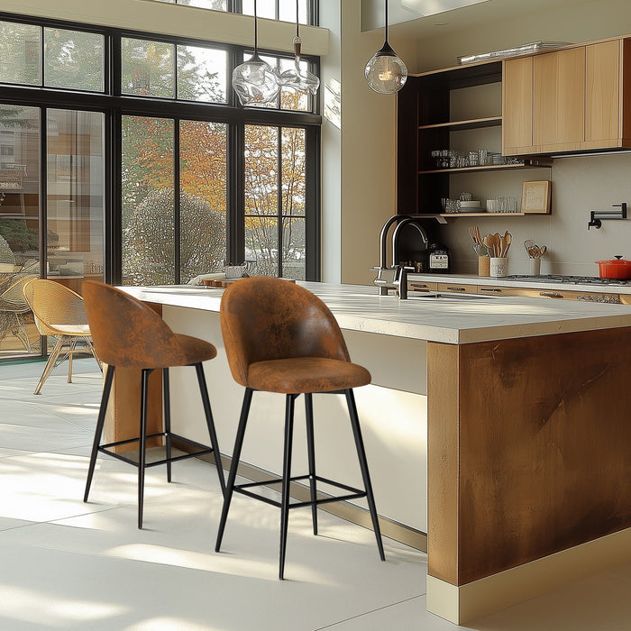 Homy Casa 26" Counter Height Bar Stools Set of 2, Swivel Stools for Kitchen Island, Brown - open_box