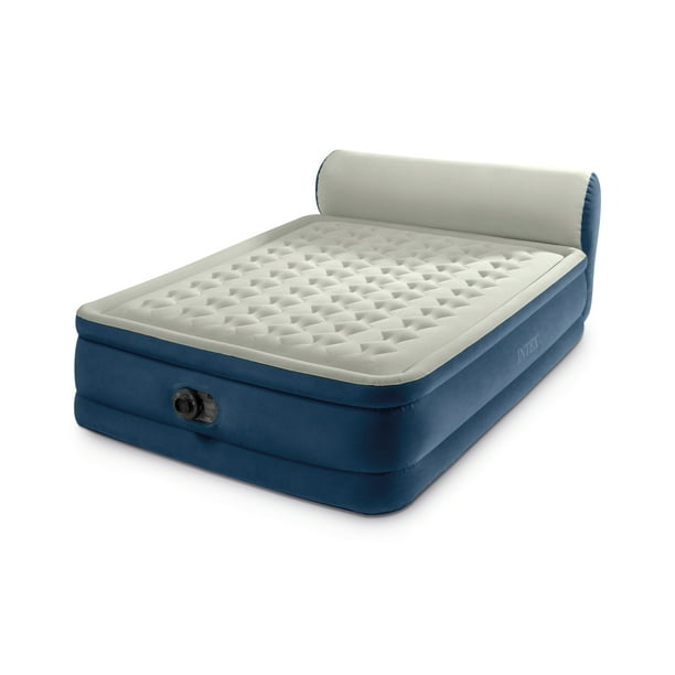 Intex Headboard 18" Queen Dura-Beam Deluxe Raised Air Bed Mattress with Built-in Pump - use_like_new