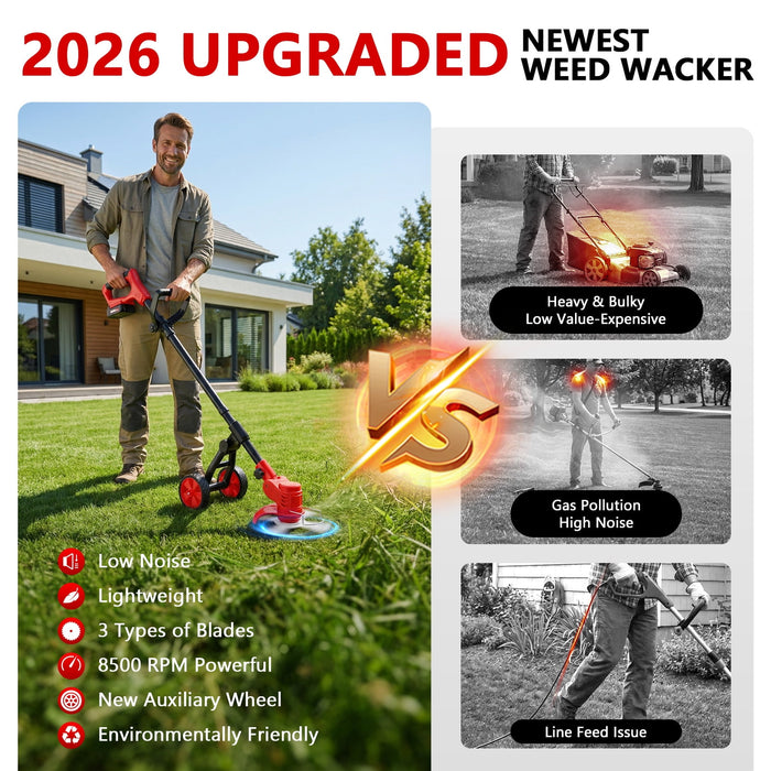 Tanbaby  Cordless Weed Eaters, Electric Grass Trimmer & Edger, Tanbaby 6 inch 3-in-1 Weed Wacker Kit, 2000mAh Battery Powered Weed Wacker for Trimming and Edging