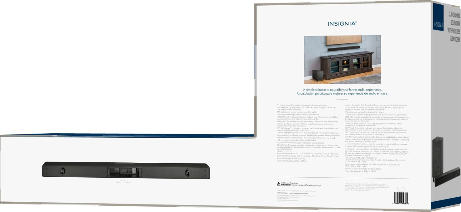 Insignia™ - 2.1-Channel Soundbar with Wireless Subwoofer - Black - new