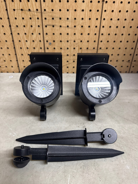 Member's Mark Matte Black LED Solar Spot Lights, 2-pack - open_box