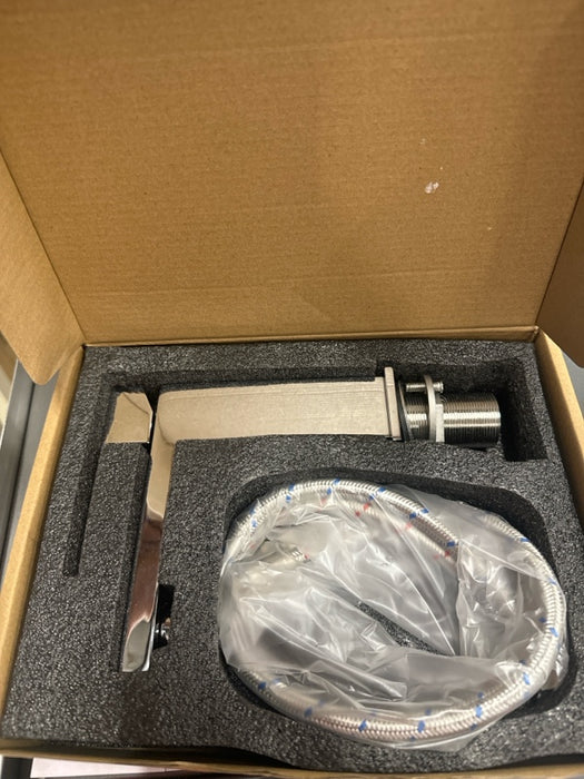 TNOMS Single Handle Bathroom Sink Faucet Square Basin Faucet Modern Lavatory Vessel Faucet for 1 Hole,Deck Mounted,Chrome Stainless Steel - open_box