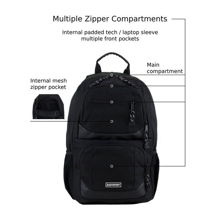 Eastsport Unisex Commuter Tech Backpack, Black - open_box