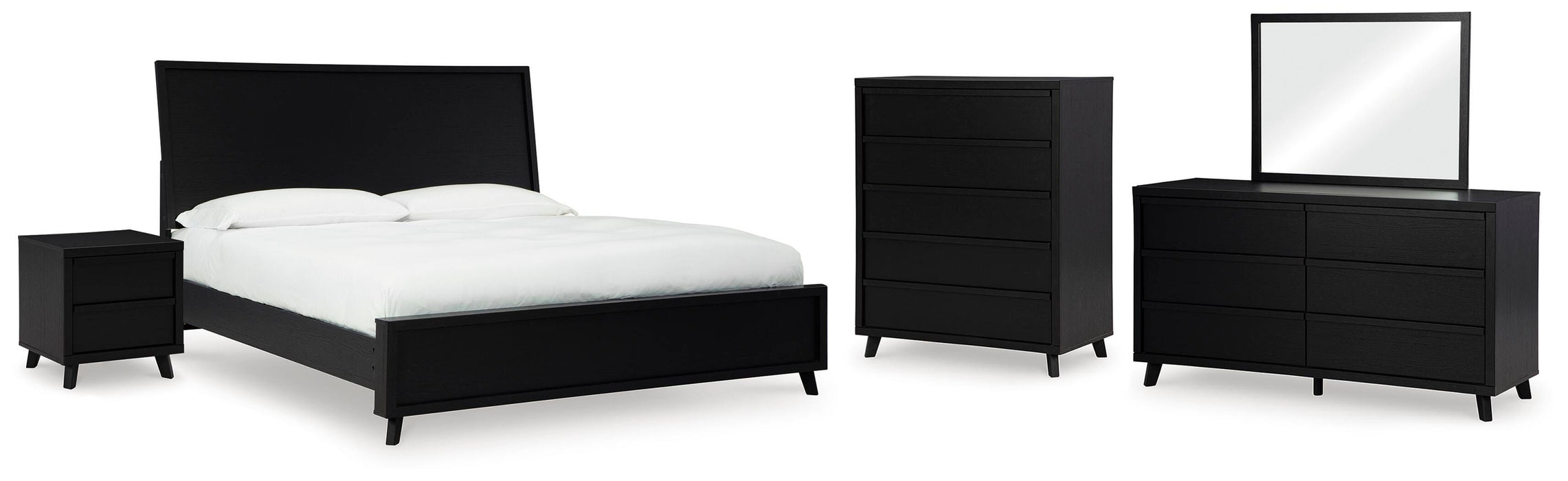 Danziar Black Danziar Queen Panel Bed, Dresser, Mirror, Chest and Nightstand - Brand New