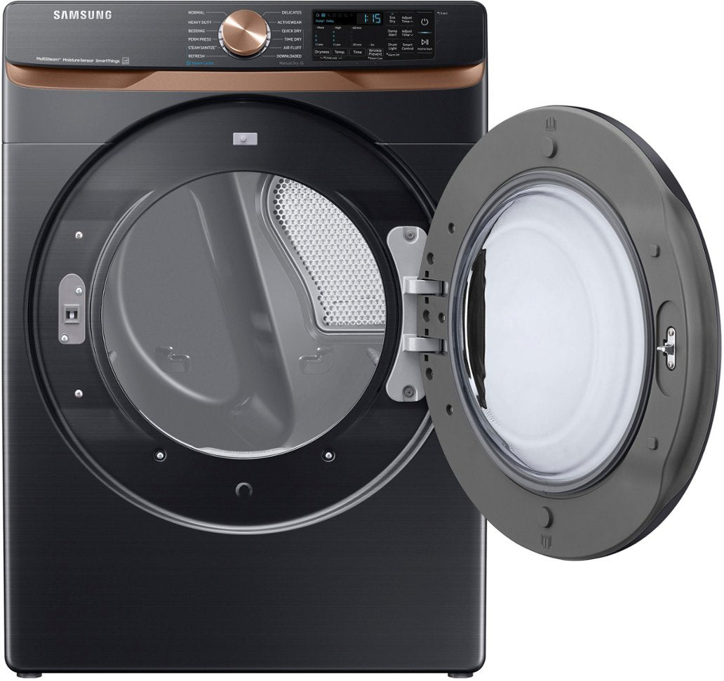 Samsung - 7.5 Cu. Ft. Stackable Smart Electric Dryer with Steam and Sensor Dry - Brushed Black - display_model