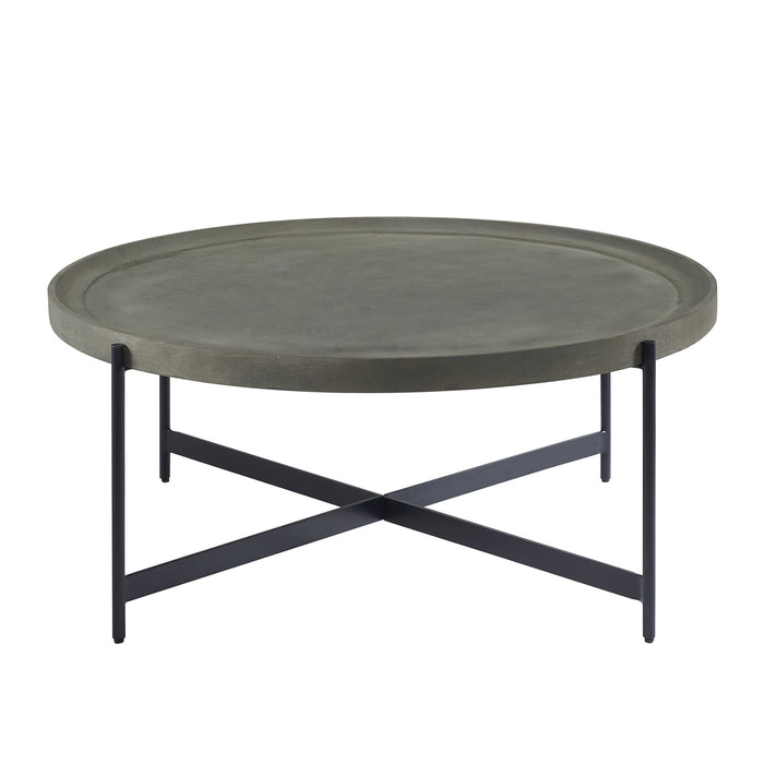 alaterre brookline industrial round metal coffee table, gray/black - new