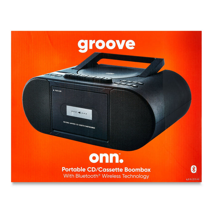onn. Portable CD/Cassette Boombox with Bluetooth Wireless Technology, Black - use_like_new
