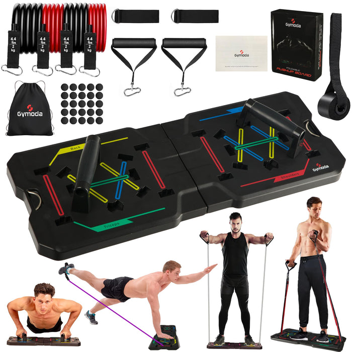 Portable Home Gym & Workout Equipment | Foldable Push Up Board for Men, Women & Teenagers | Sturdy Strength Training Equipment | Resistance bands for working out | Exercise & Pilates, Calist