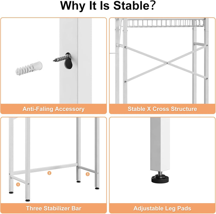 Over-The-Toilet Storage Rack, 4-Tier Bathroom Organizer Shelf Over Toilet with Adjustable Shelf and Basket, Freestanding Space Saver Bathroom Shelves Above Toilet for Room (Pure White) - new