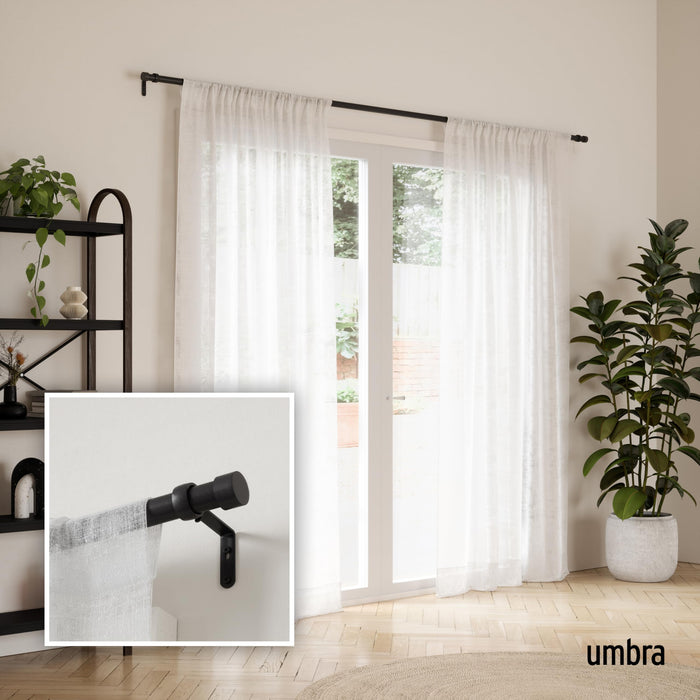 Umbra Cappa Curtain Rod – 1-Inch Drapery Rod Extends from 36" - 72 Inches, Includes 2 Matching Finials, Brackets & Hardware, Brushed Black - new