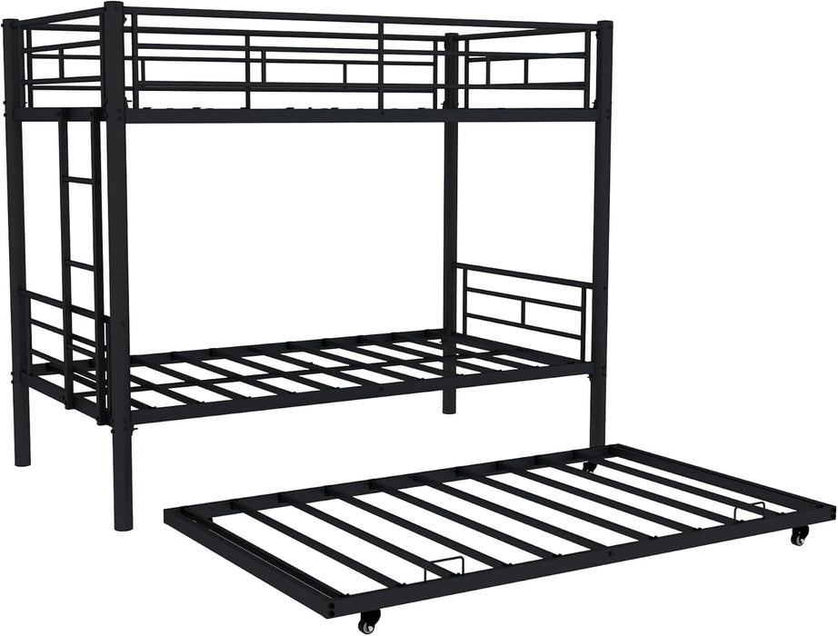 Flieks Heavy-Duty Sturdy Meta Twin Over Twin Bunk Bed, Noise Reduced, Safety Guardrail, No Box Spring Needed,Black - new