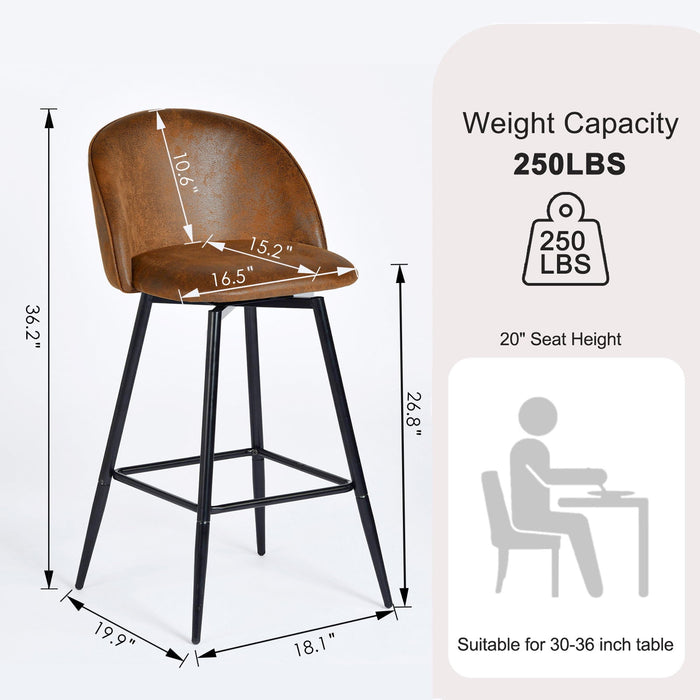 Homy Casa 26" Counter Height Bar Stools Set of 2, Swivel Stools for Kitchen Island, Brown - open_box
