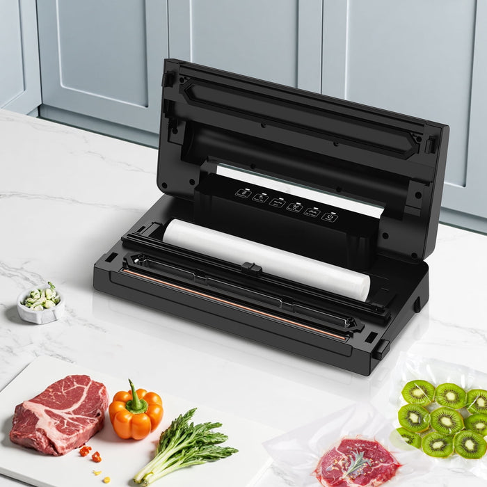 Mainstays Vacuum Sealer with Built-in Cutter and Roll Storage, 1 Vacuum Seal Roll Included , Black - new